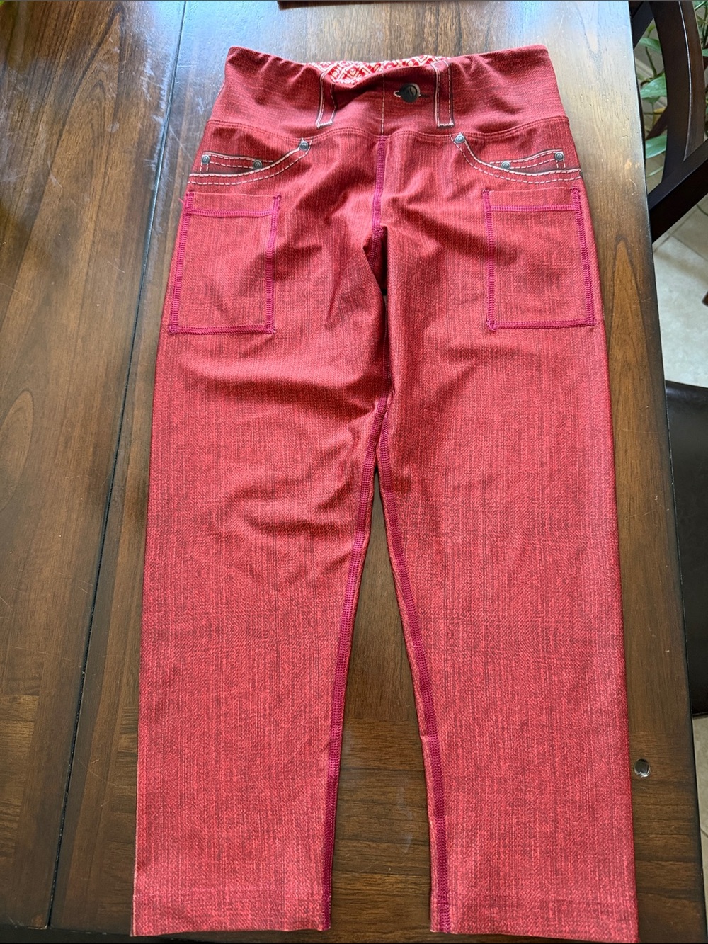 INKnBURN Deep Red Jean Pattern Leggings